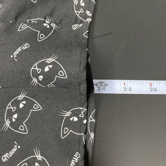 Hell Bunny Shirt Womens Medium Black Cat Print Short Sleeve Button Top Novelty - Picture 11 of 13